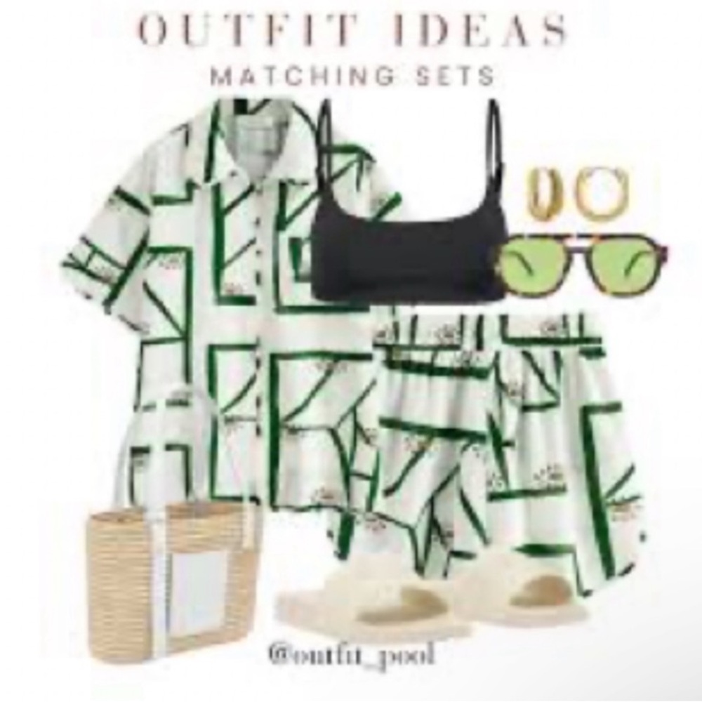 NWT SET Anthropologie Sancia Ayla Linen 2 Piece Short Set in olive green & white - Picture 7 of 15